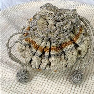 Vintage 50’s Crochet Metallic Bucket Bag Handbag